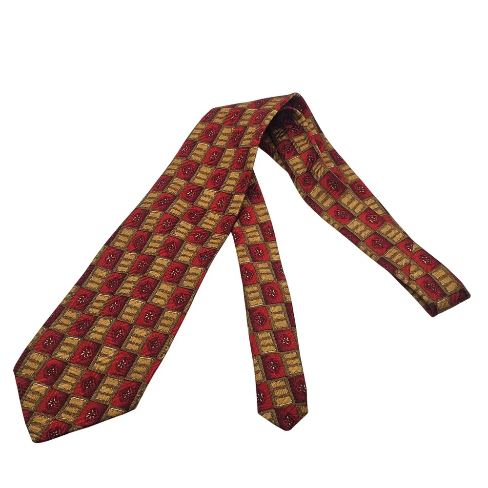 Robert Talbott Best of Class Silk Tie Red‎ Gold Geometric Luxury Business USA